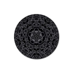 Illustration Black White Rosette Mandala Ornament Wallpaper Rubber Coaster (round) by Wegoenart