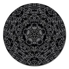 Illustration Black White Rosette Mandala Ornament Wallpaper Magnet 5  (round) by Wegoenart