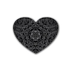 Illustration Black White Rosette Mandala Ornament Wallpaper Rubber Coaster (heart) by Wegoenart