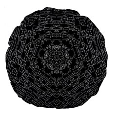 Illustration Black White Rosette Mandala Ornament Wallpaper Large 18  Premium Flano Round Cushions by Wegoenart