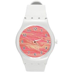 Illustration Graphic Pattern Texrure Pink Maeble Round Plastic Sport Watch (m) by Wegoenart