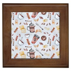 Coffee Coffeemania Caffeine Pattern Framed Tile by Wegoenart