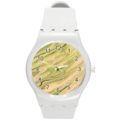 Green Pattern Texture Marble Round Plastic Sport Watch (m) by Wegoenart