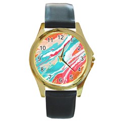 Stone Marble Texturw Pattern Round Gold Metal Watch by Wegoenart