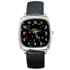 Illustration Geometric Art Colorful Shapes Square Metal Watch by Wegoenart