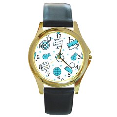 Pattern Business Graphics Seamless Round Gold Metal Watch by Wegoenart