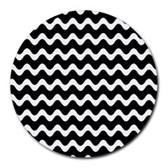 Illustration Black White Wave Pattern Wavy Halftone Round Mousepads by Wegoenart