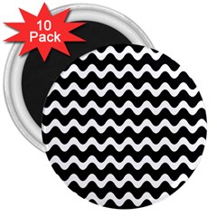 Illustration Black White Wave Pattern Wavy Halftone 3  Magnets (10 Pack)  by Wegoenart