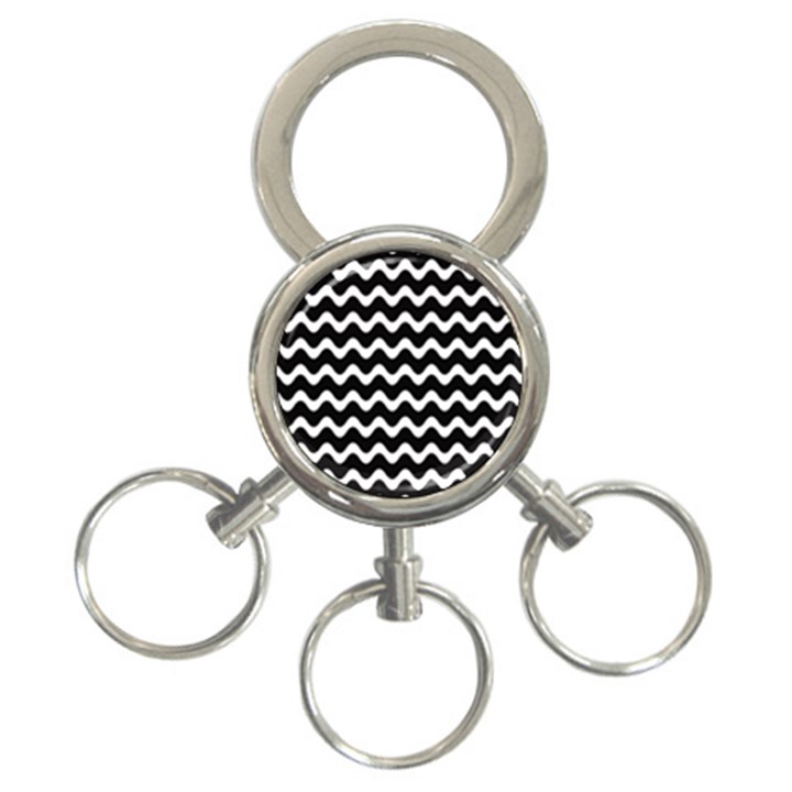 Illustration Black White Wave Pattern Wavy Halftone 3-Ring Key Chain