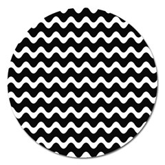 Illustration Black White Wave Pattern Wavy Halftone Magnet 5  (round) by Wegoenart