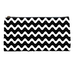 Illustration Black White Wave Pattern Wavy Halftone Pencil Case by Wegoenart