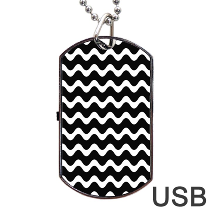 Illustration Black White Wave Pattern Wavy Halftone Dog Tag USB Flash (One Side)