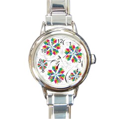 Illustration Colorful Flowers Floral Pattern Round Italian Charm Watch by Wegoenart