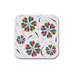 Illustration Colorful Flowers Floral Pattern Rubber Square Coaster (4 pack) Front