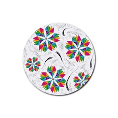 Illustration Colorful Flowers Floral Pattern Rubber Round Coaster (4 Pack) by Wegoenart