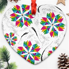 Illustration Colorful Flowers Floral Pattern Heart Ornament (two Sides) by Wegoenart