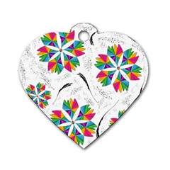 Illustration Colorful Flowers Floral Pattern Dog Tag Heart (two Sides) by Wegoenart