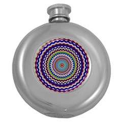 Illustration Kaleidoscope Geometric Circles Round Hip Flask (5 Oz) by Wegoenart