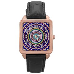 Illustration Kaleidoscope Geometric Circles Rose Gold Leather Watch 