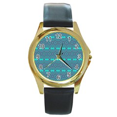 Chevron Zigzag Pattern Round Gold Metal Watch by Wegoenart