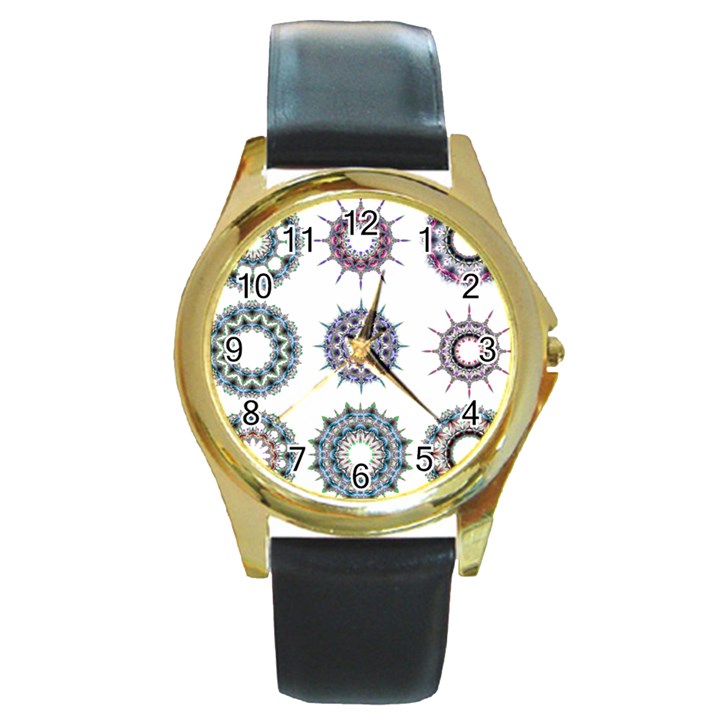 Illustration Pattern Geometric Art Dividers Digital Art Round Gold Metal Watch