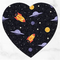 Cosmos Rocket Spaceships Ufo Jigsaw Puzzle (heart) by Wegoenart