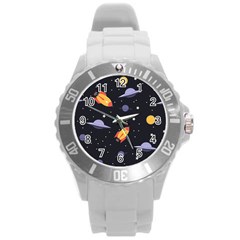 Cosmos Rocket Spaceships Ufo Round Plastic Sport Watch (l) by Wegoenart