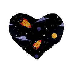 Cosmos Rocket Spaceships Ufo Standard 16  Premium Heart Shape Cushions by Wegoenart