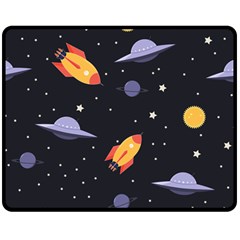 Cosmos Rocket Spaceships Ufo Double Sided Fleece Blanket (medium)  by Wegoenart