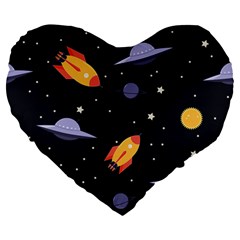 Cosmos Rocket Spaceships Ufo Large 19  Premium Flano Heart Shape Cushions by Wegoenart