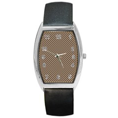 Brown Square Squares Template Background Diamond Pattern Barrel Style Metal Watch by Wegoenart