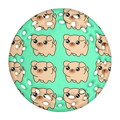 Puppy Pattern Wallpaper Dog Pet Round Filigree Ornament (Two Sides)