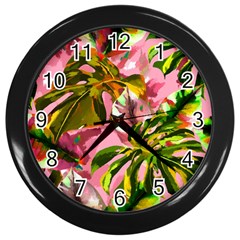 Illustration Paintimg Paint Monstera Leave Leaf Plant Green Wall Clock (black) by Wegoenart