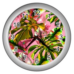 Illustration Paintimg Paint Monstera Leave Leaf Plant Green Wall Clock (silver) by Wegoenart