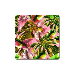 Illustration Paintimg Paint Monstera Leave Leaf Plant Green Square Magnet by Wegoenart