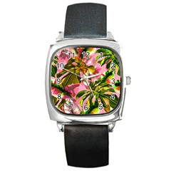 Illustration Paintimg Paint Monstera Leave Leaf Plant Green Square Metal Watch by Wegoenart