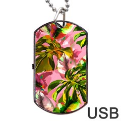 Illustration Paintimg Paint Monstera Leave Leaf Plant Green Dog Tag Usb Flash (one Side) by Wegoenart