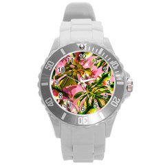 Illustration Paintimg Paint Monstera Leave Leaf Plant Green Round Plastic Sport Watch (l) by Wegoenart