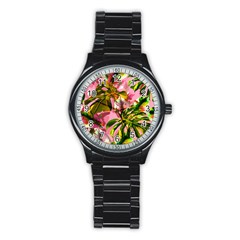 Illustration Paintimg Paint Monstera Leave Leaf Plant Green Stainless Steel Round Watch