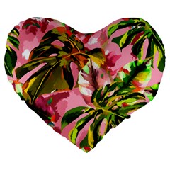 Illustration Paintimg Paint Monstera Leave Leaf Plant Green Large 19  Premium Flano Heart Shape Cushions by Wegoenart