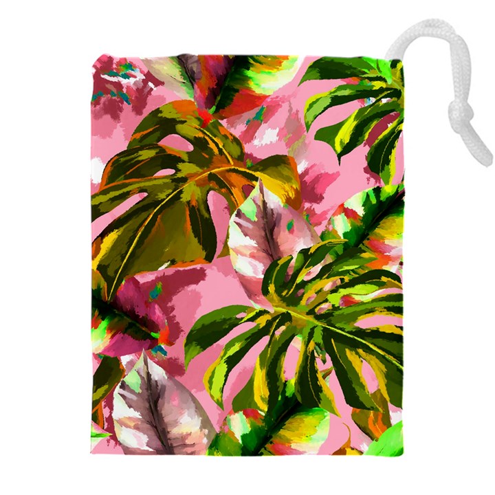 Illustration Paintimg Paint Monstera Leave Leaf Plant Green Drawstring Pouch (5XL)