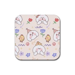 Chicken Dog Flower Sun Pattern Rubber Coaster (square) by Sudhe