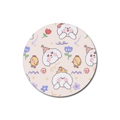 Chicken Dog Flower Sun Pattern Rubber Round Coaster (4 Pack) by Sudhe