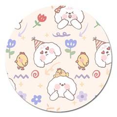 Chicken Dog Flower Sun Pattern Magnet 5  (round) by Sudhe