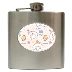 Chicken Dog Flower Sun Pattern Hip Flask (6 Oz) by Sudhe