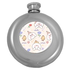 Chicken Dog Flower Sun Pattern Round Hip Flask (5 Oz) by Sudhe