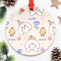 Chicken Dog Flower Sun Pattern Round Ornament (two Sides)