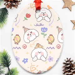 Chicken Dog Flower Sun Pattern Oval Ornament (two Sides)