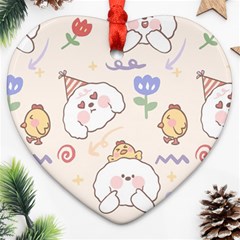 Chicken Dog Flower Sun Pattern Heart Ornament (two Sides) by Sudhe