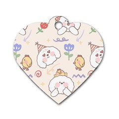 Chicken Dog Flower Sun Pattern Dog Tag Heart (one Side) by Sudhe